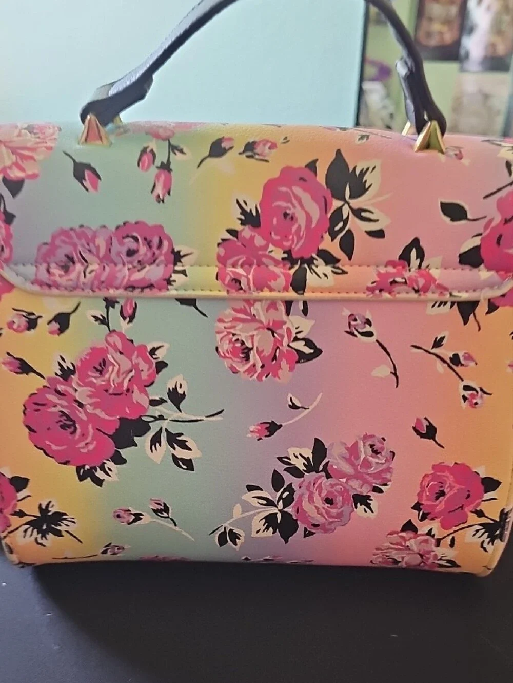 Pastel Floral Top-Handle Satchel - Pink Multicolor